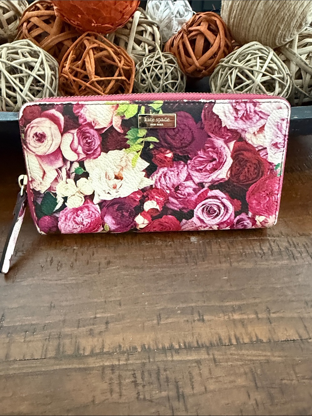 kate spade Floral Zip-Around Wallet in Rose Mix